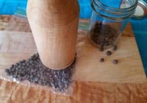 wood mallet and spices