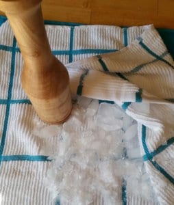 Wood mallet and ice